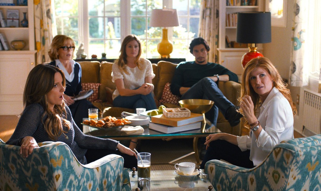 From left, Tina Fey as Wendy Altman, Jane Fonda as Hilary Altman, Kathryn Hahn as Annie Altman, Adam Driver as Phillip Altman and Connie Britton as Tracy Sullivan in Warner Bros. Pictures' dramatic comedy "This Is Where I Leave You." (Warner Bros./MCT)