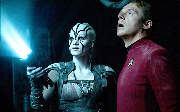 Star Trek Beyond†(2016) Left to right: Sofia Boutella (plays Jaylah) and Simon Pegg (plays Scotty)